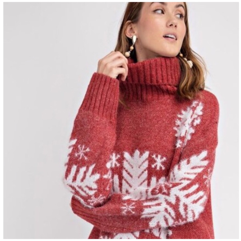 LAST1️⃣//RED SNOWFLAKE TURTLENECK SWEATER - Picture 3 of 6